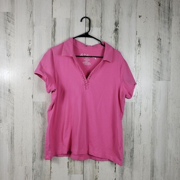 La blues pink short sleeve collar tshirt women's plus size 18-20W - Picture 1 of 7